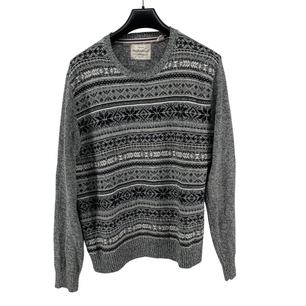 Weatherproof Vintage Sweater Mens Large Grey Fair Isle Snowflake 100% Cotton Ski